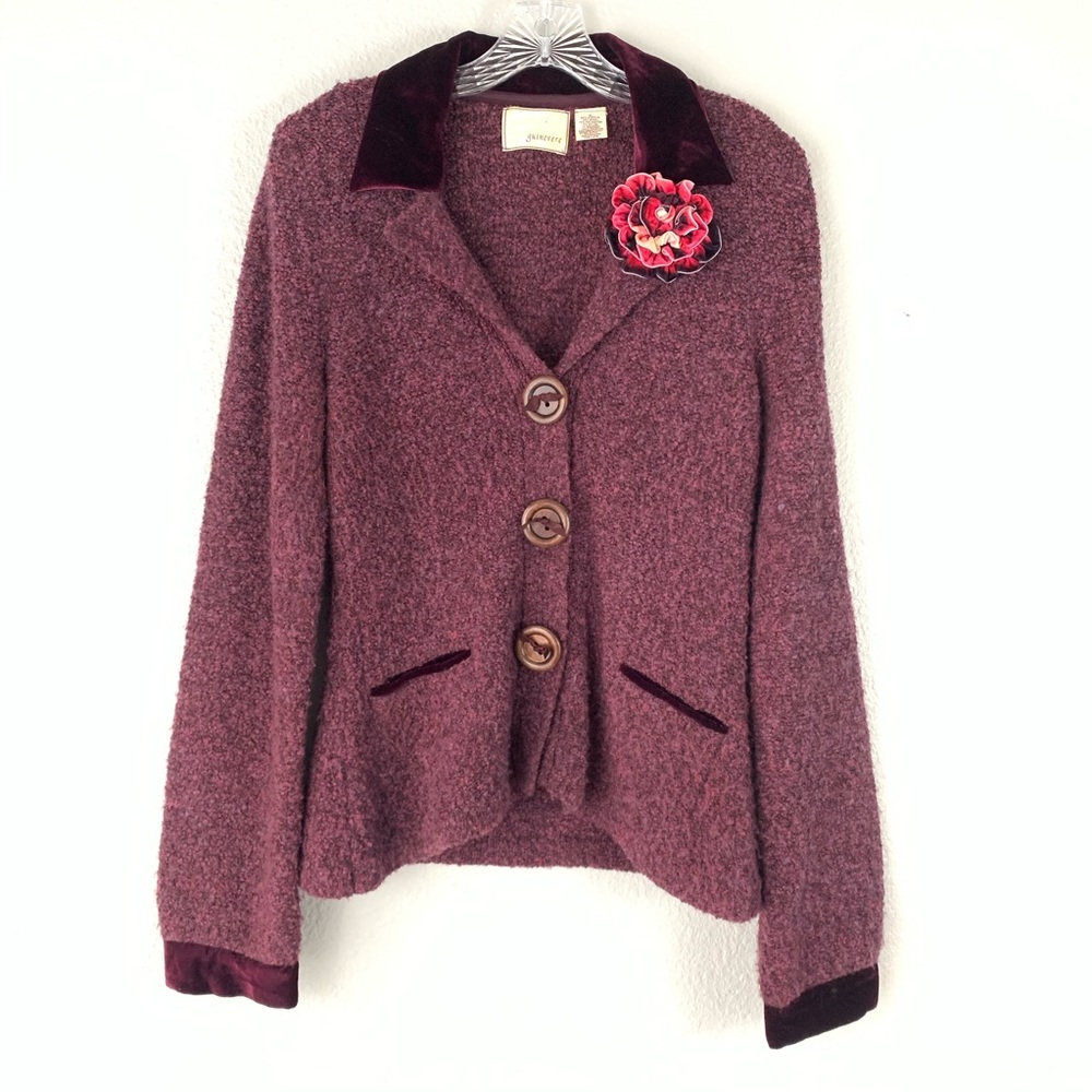 Anthro Guinevere Purple Coming Up Roses Cardigan